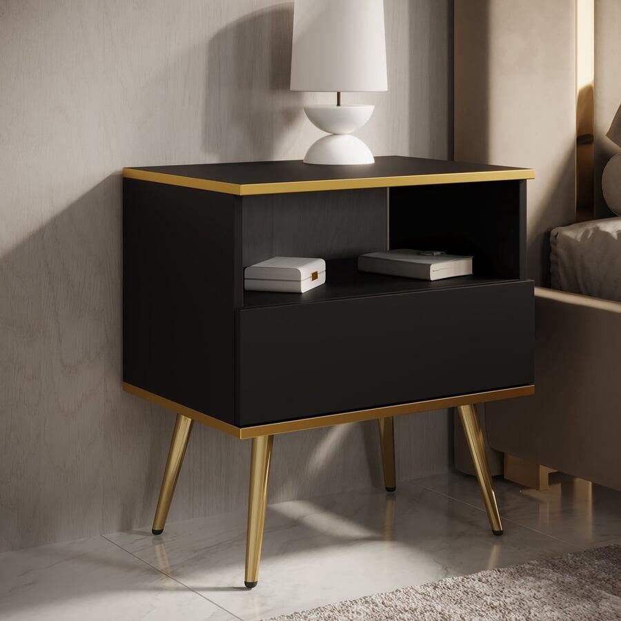 MEUBELLA Nachtkastje Orleans Zwart 54 cm