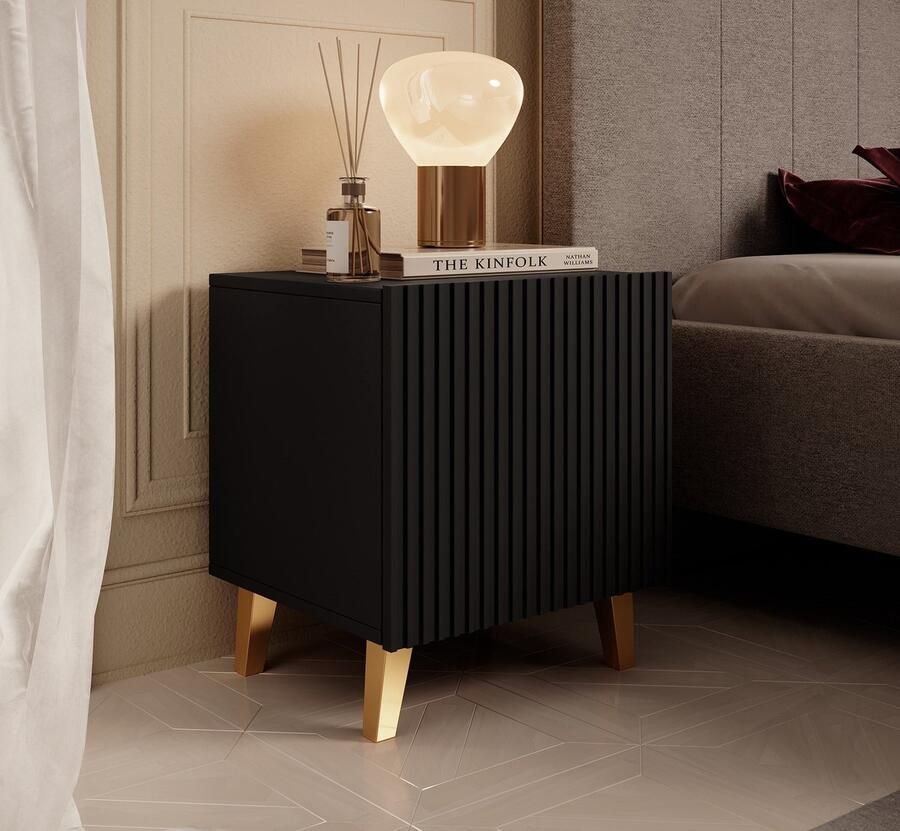 MEUBELLA Nachtkastje Palamos Mat zwart Set van 2