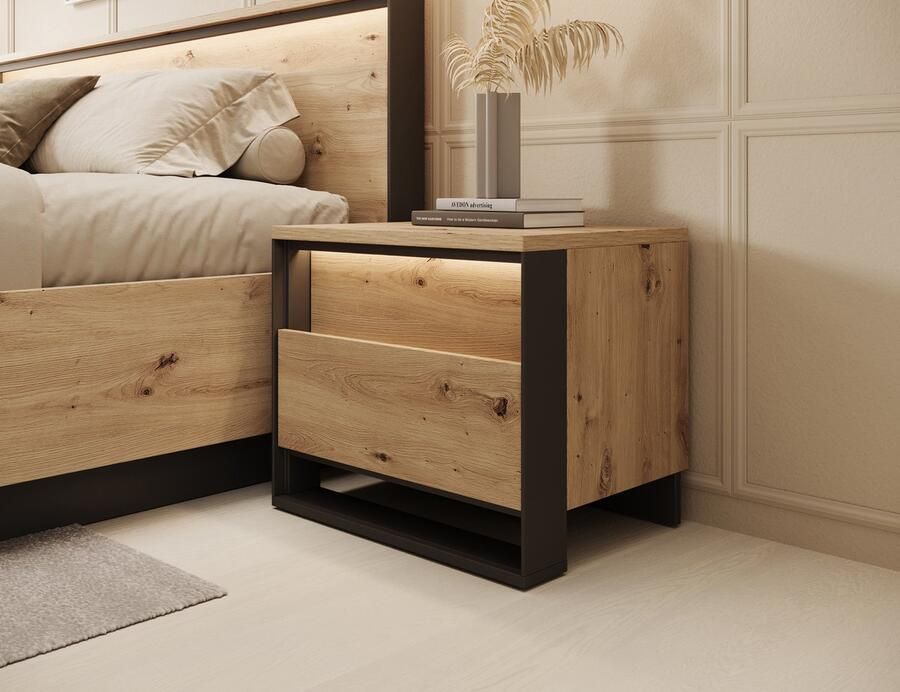 MEUBELLA Nachtkastje Quarry Eiken 55 cm