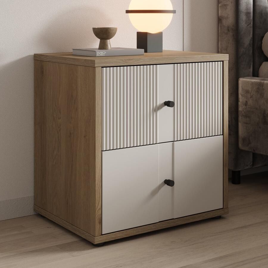 MEUBELLA Nachtkastje Riggs Beige 55 cm 2 lades
