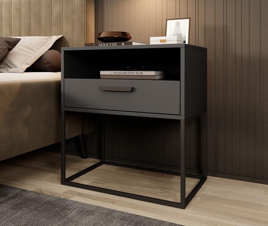 MEUBELLA Nachtkastje Sylvester 4 Antraciet 60 cm