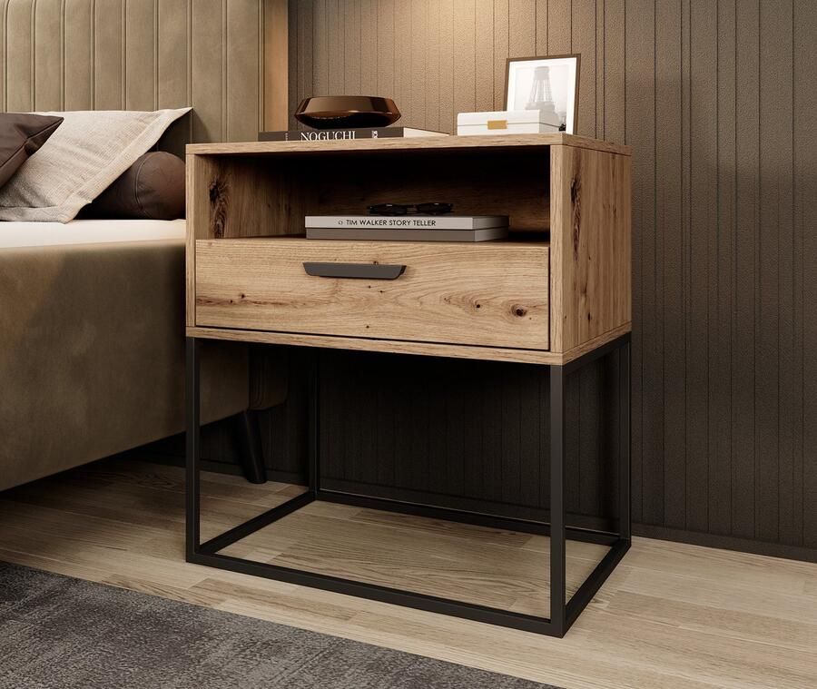 MEUBELLA Nachtkastje Sylvester 4 Eiken 60 cm