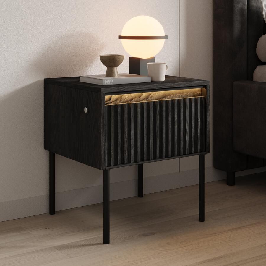 MEUBELLA Nachtkastje Timoteo Mat zwart 46 cm - Foto 2