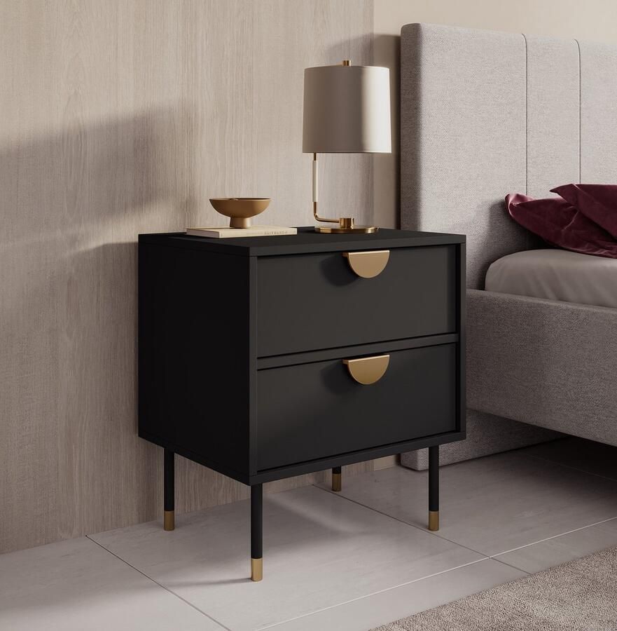 MEUBELLA Nachtkastje Veerle Zwart 51 cm