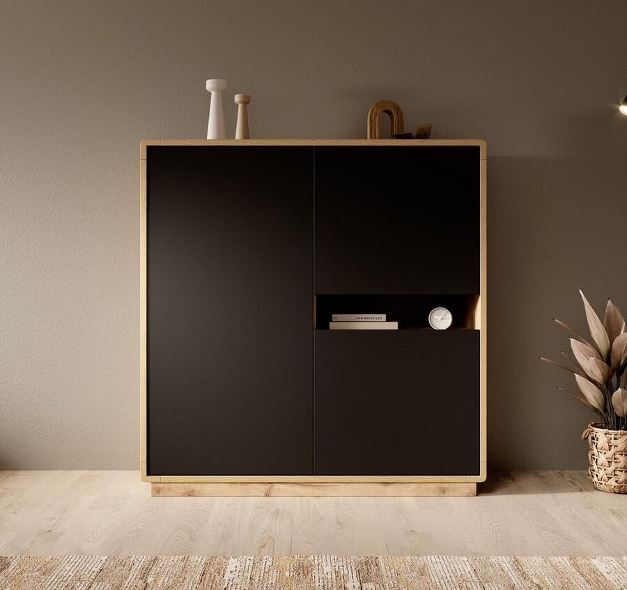 MEUBELLA Opbergkast Acuna Mat zwart Eiken 121 cm - Foto 2