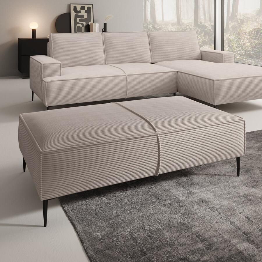 MEUBELLA Poef Odin Beige Ribstof