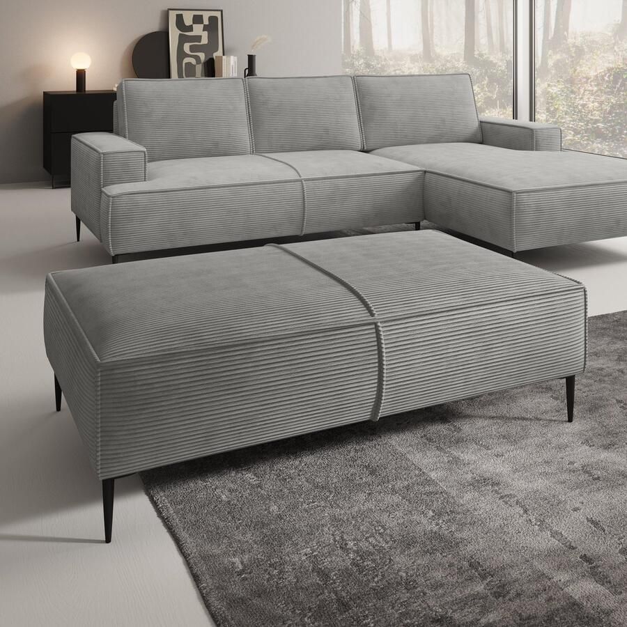 MEUBELLA Poef Odin Grijs Ribstof