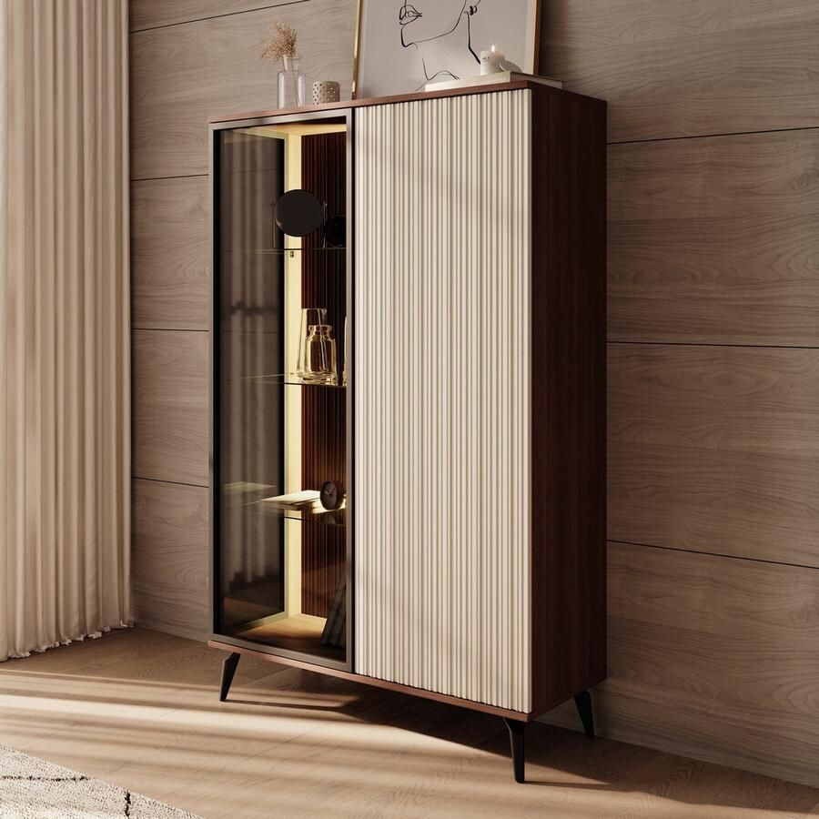 MEUBELLA Riverhead Vitrinekast Beige Eiken 103x39x162 cm