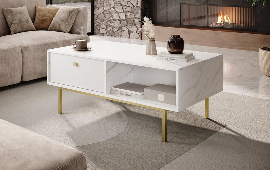 MEUBELLA Salontafel Frazer Wit marmerlook 110 cm