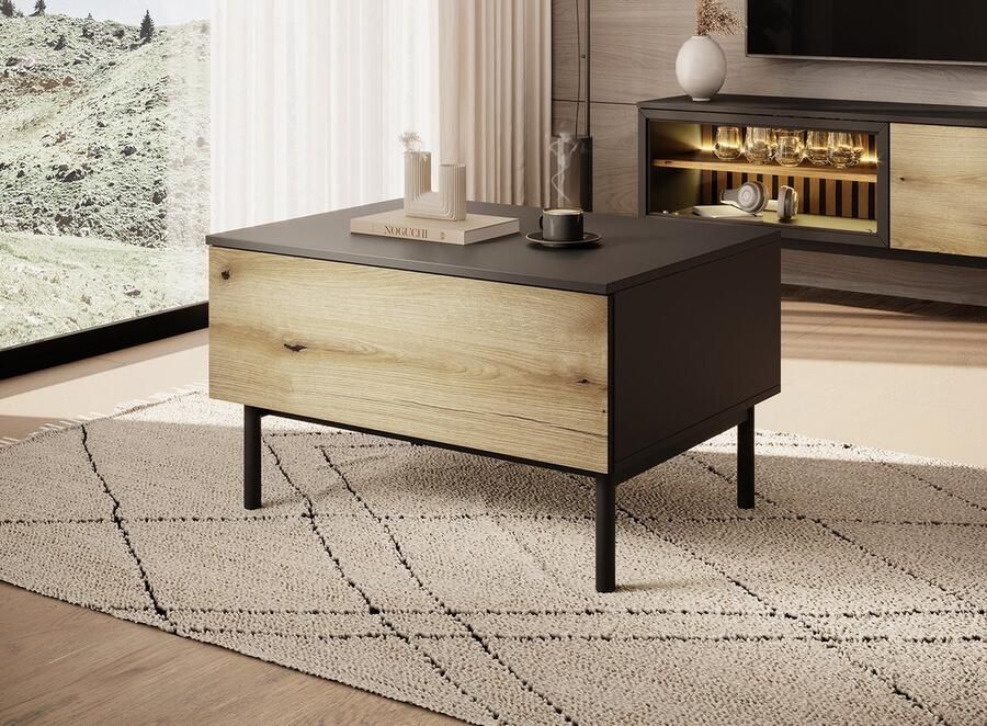 MEUBELLA Salontafel Ludwig Zwart Eiken 80 cm