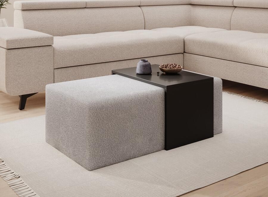 MEUBELLA Salontafel Melbourne Beige teddystof Boucle 110 cm