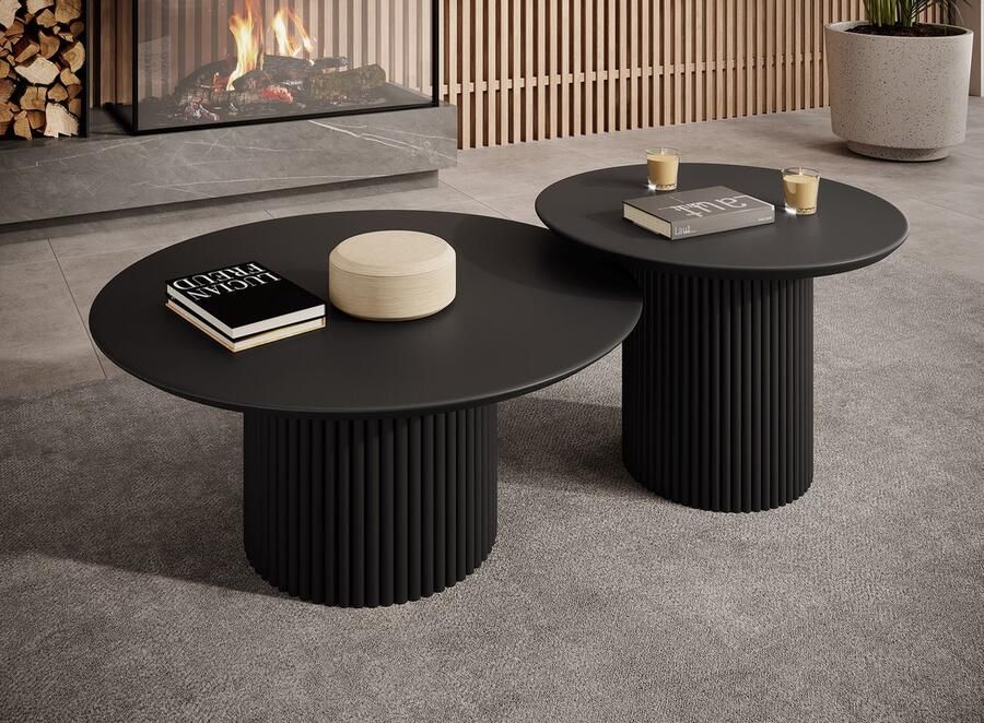 MEUBELLA Salontafel Mixx Mat zwart Set van 2