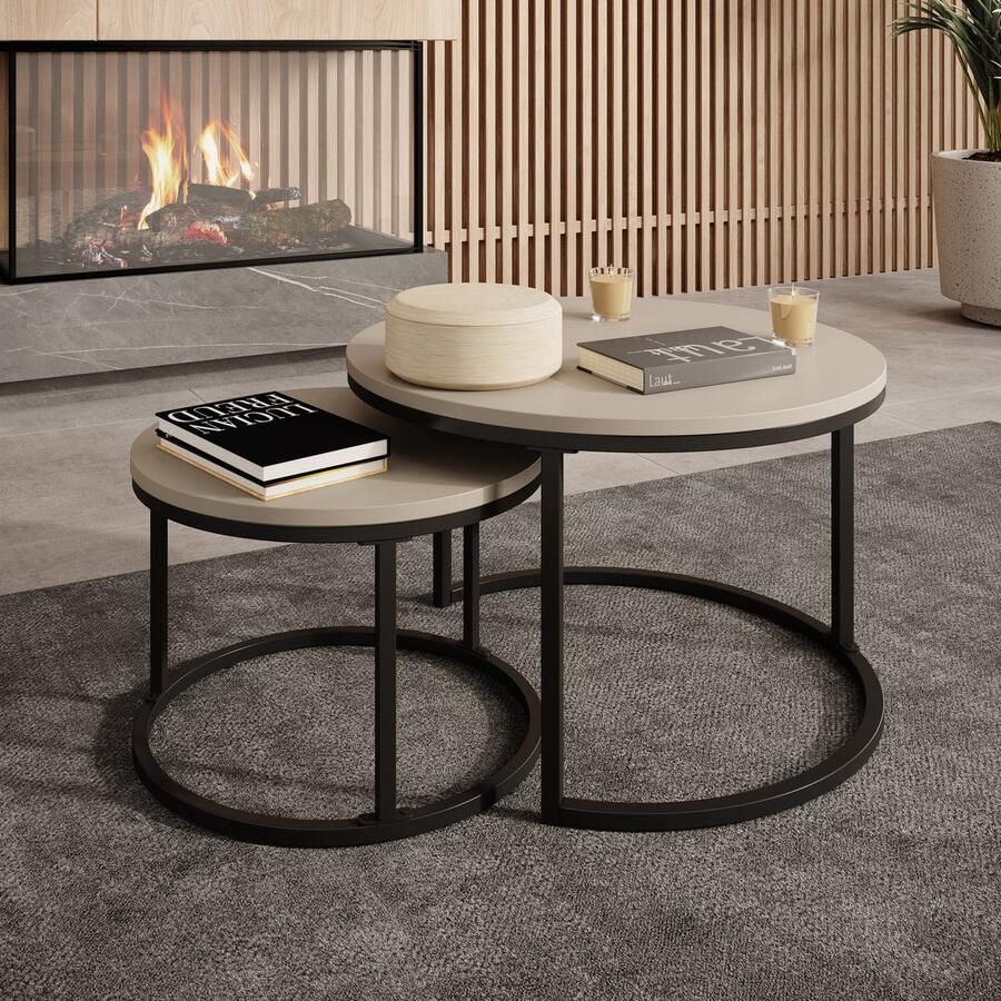 MEUBELLA Salontafel Ovalo Beige set van 2