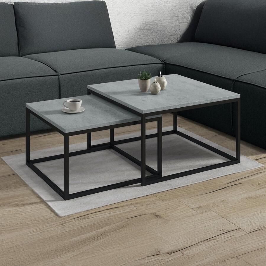 MEUBELLA Salontafel Styler Betonlook Eiken 70 cm set van 2 - Foto 2