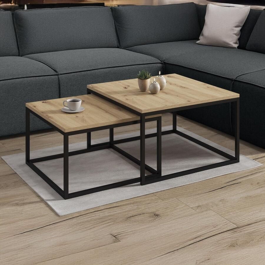 MEUBELLA Salontafel Styler Licht eiken 70 cm set van 2