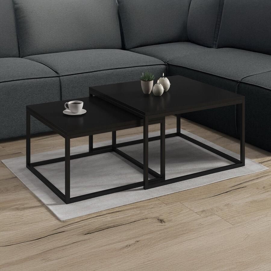 MEUBELLA Salontafel Styler Mat Zwart 70 cm set van 2