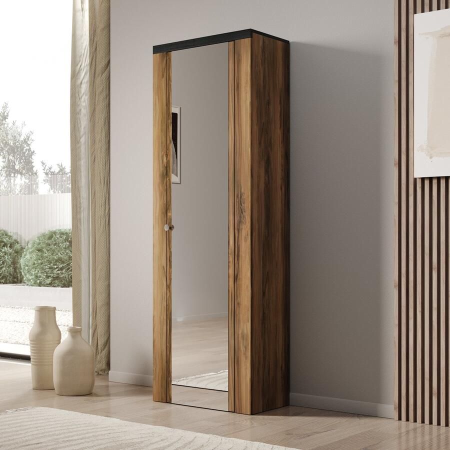 MEUBELLA Schoenenkast Linford Donker eiken 65 cm Met spiegel