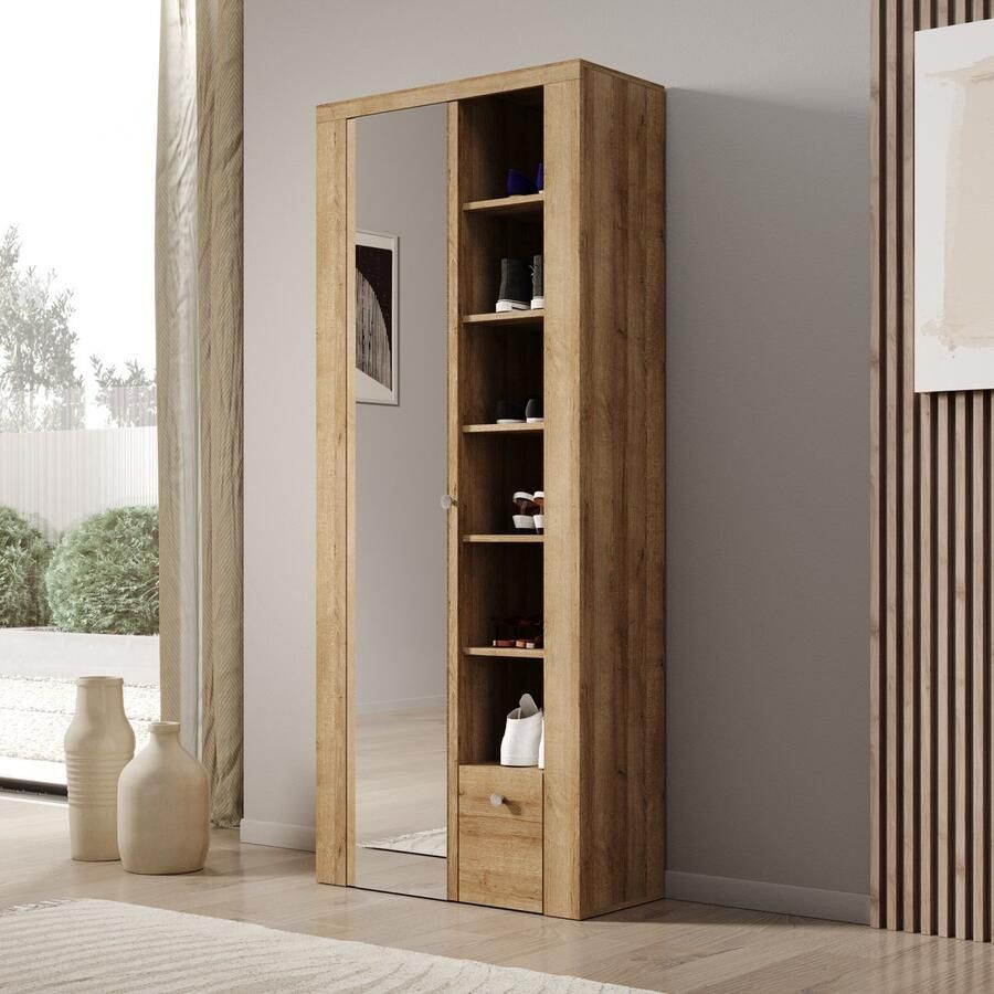 MEUBELLA Schoenenkast Linford Eiken 80 cm Met spiegel