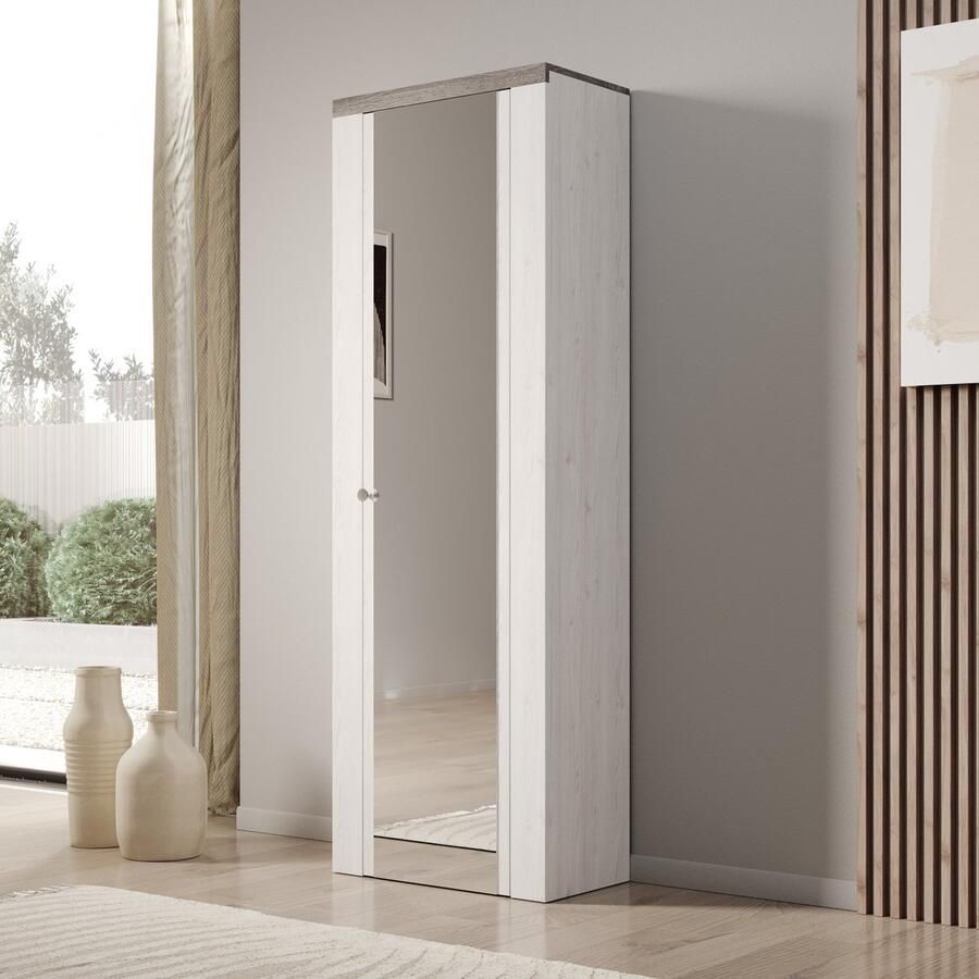 MEUBELLA Schoenenkast Linford Wit eiken 65 cm Met spiegel