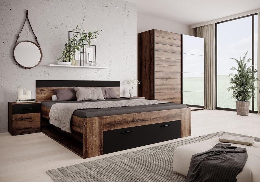 MEUBELLA Slaapkamer Brown Zwart Eiken 180 Klein