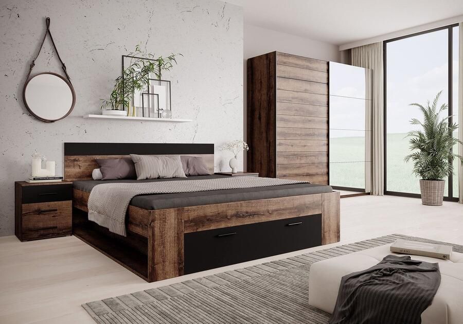 MEUBELLA Slaapkamer Brown Zwart Eiken 180 Groot