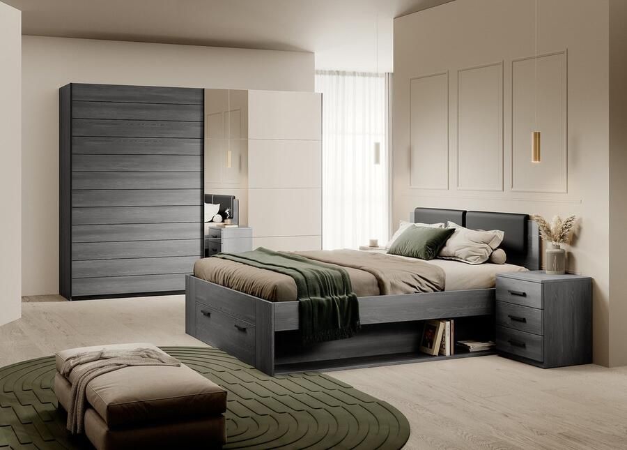 MEUBELLA Slaapkamer Gina Antraciet eiken 160 ACTIE