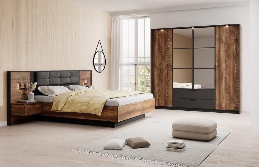 MEUBELLA Slaapkamer Mulvey Eiken Antraciet 160