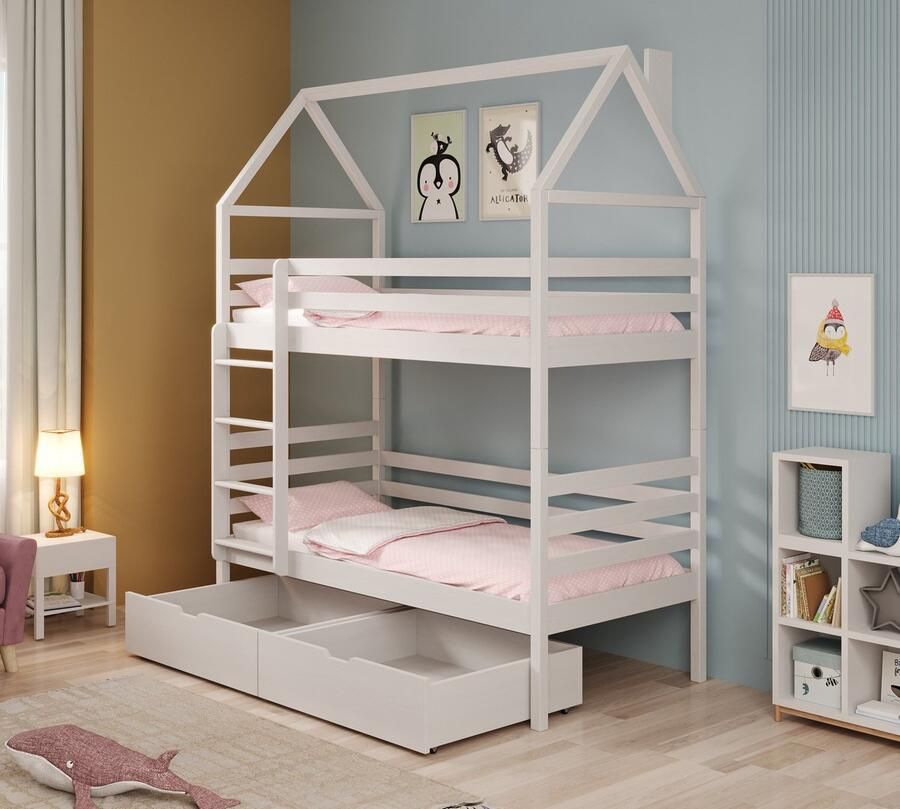 MEUBELLA Stapelbed Huisjesbed Alfie Wit 90x200 cm