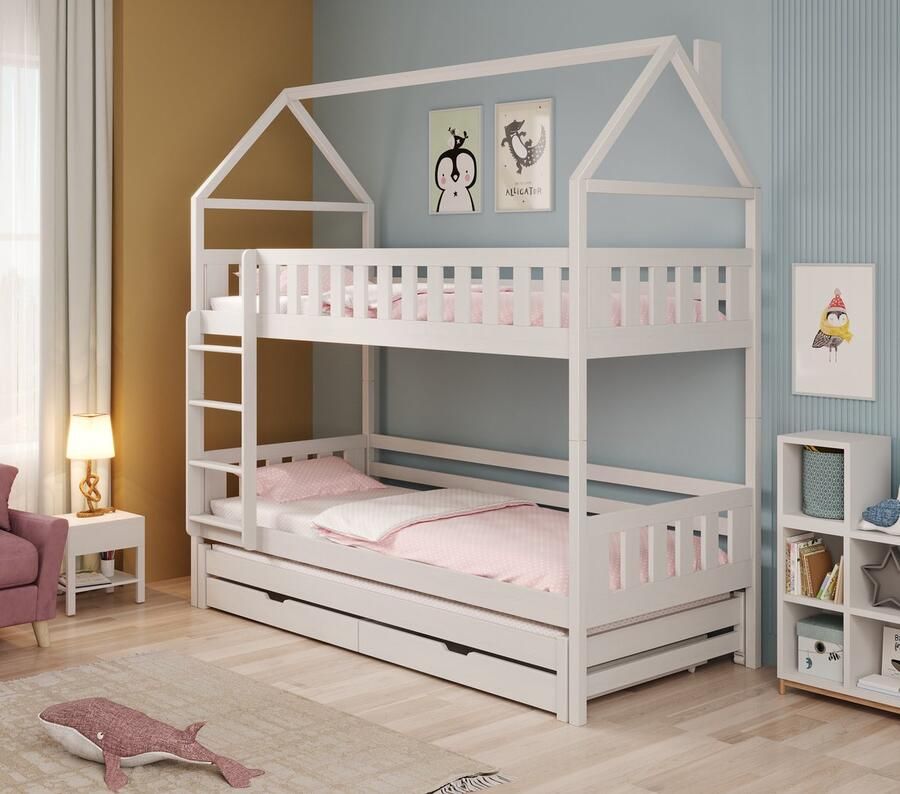 MEUBELLA Stapelbed Huisjesbed Ivy Wit 90x200 cm 3 persoons