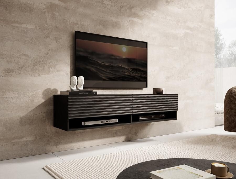 MEUBELLA TV-Meubel Asino Wave Mat zwart 140 cm