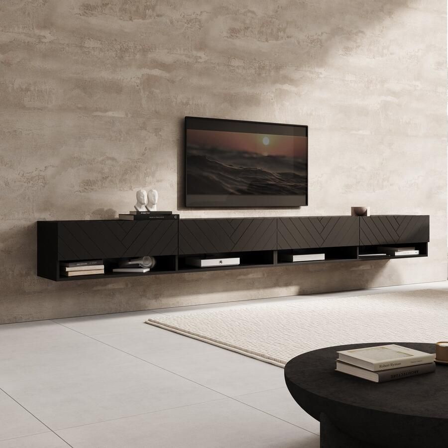 MEUBELLA TV-Meubel Asino Zwart Visgraat 280 cm - Foto 3