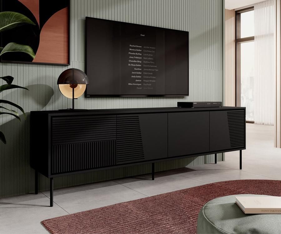 MEUBELLA TV-Meubel Blanes Mat zwart 200 cm