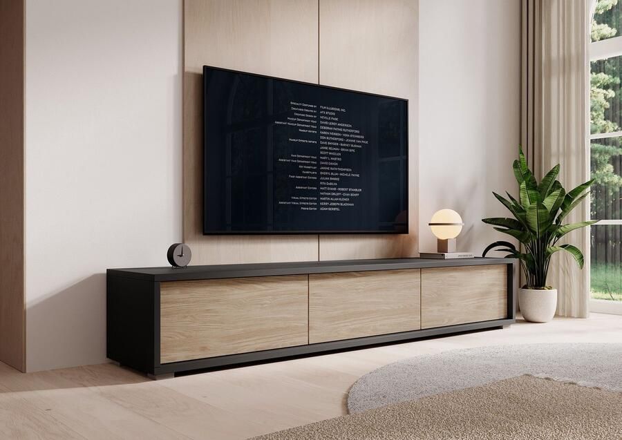 MEUBELLA TV-Meubel Fortunato Antraciet Eiken 180 cm 3 deuren - Foto 2