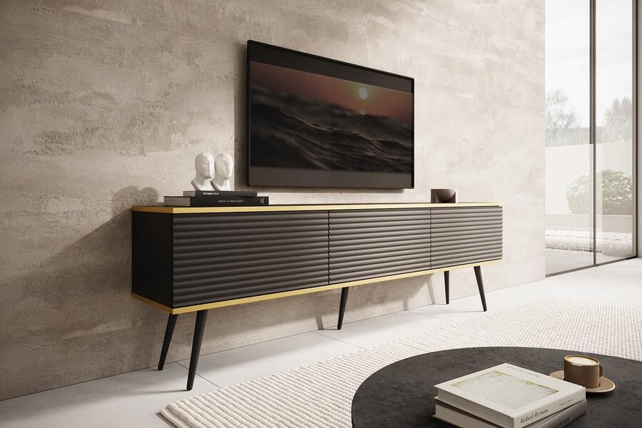 MEUBELLA TV-Meubel Orleans 2 Zwart 175 cm Staand