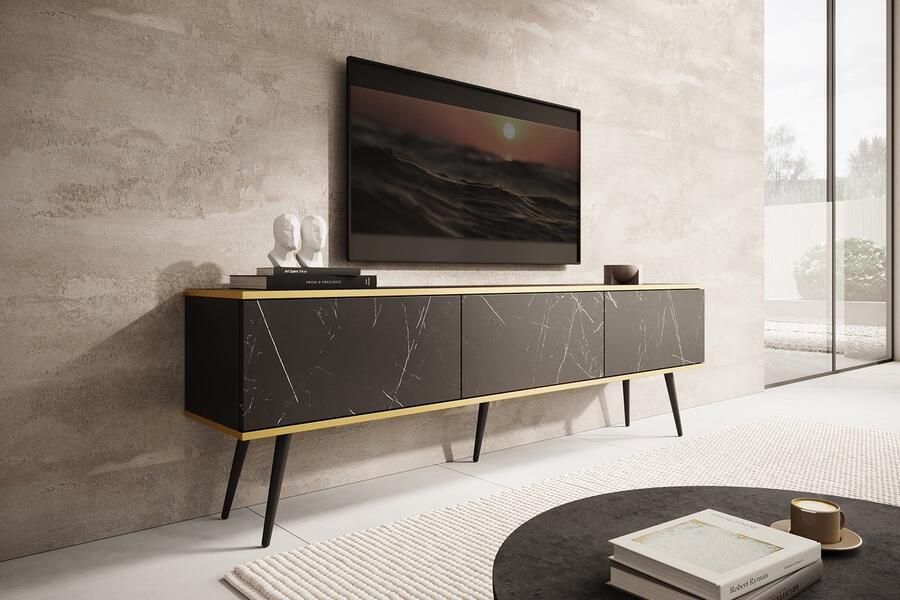 MEUBELLA TV-Meubel Orleans Zwart marmerlook 175 cm Staand