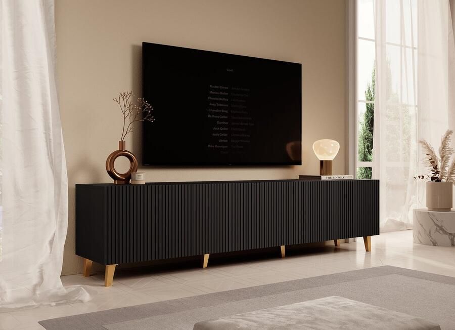 MEUBELLA TV-Meubel Palamos Mat zwart 200 cm