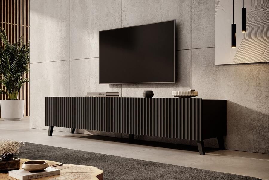 MEUBELLA TV-Meubel Pepinos 2 Mat zwart 200 cm