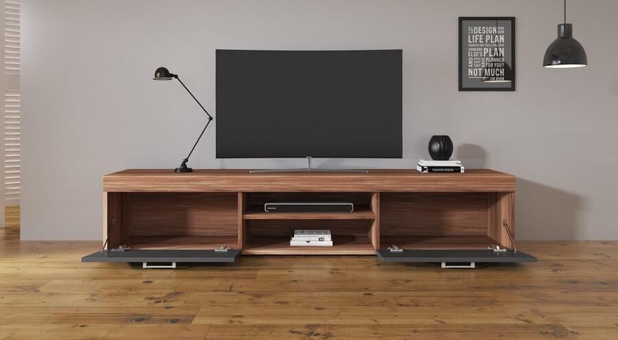 MEUBELLA TV-Meubel Slim Grijs Eiken 200 cm