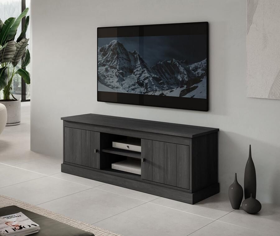 MEUBELLA TV-Meubel Vince Zwart eiken 155 cm