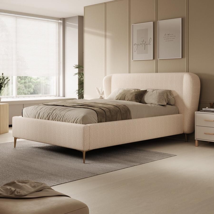 MEUBELLA Tweepersoonsbed Alec Beige stof 140x200 cm