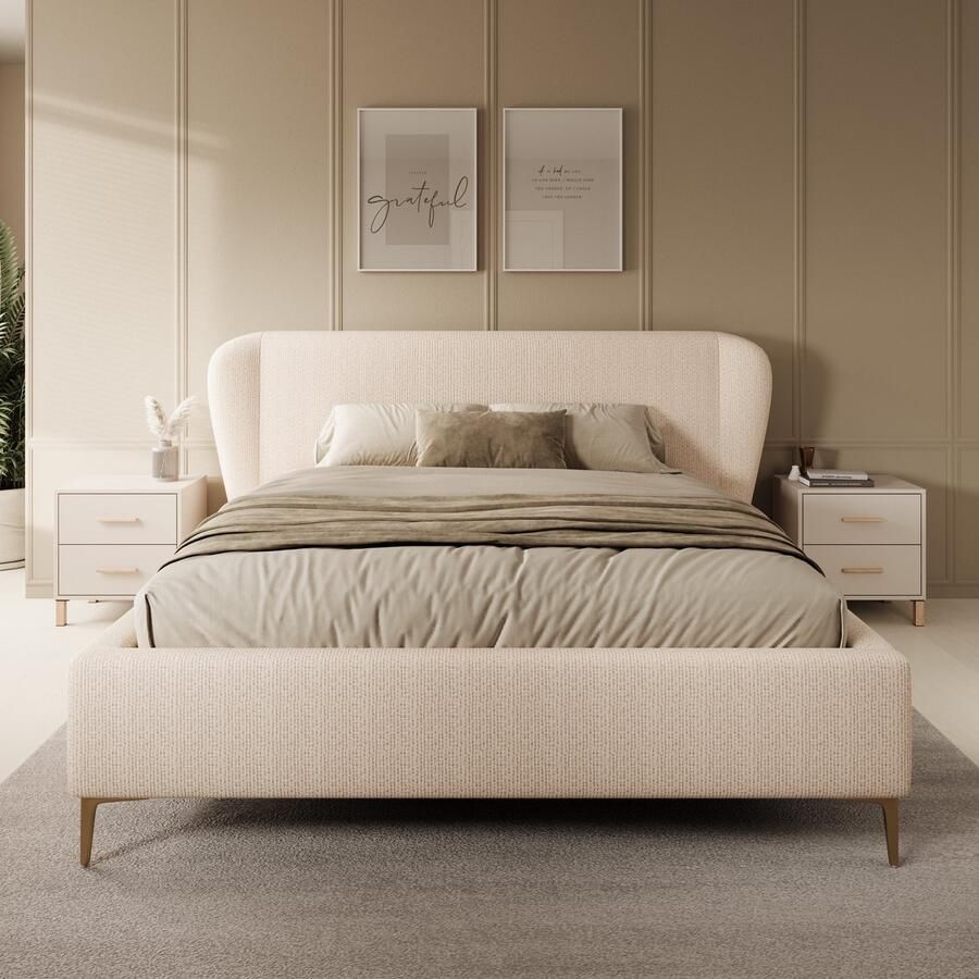 MEUBELLA Tweepersoonsbed Alec Beige stof 160x200 cm