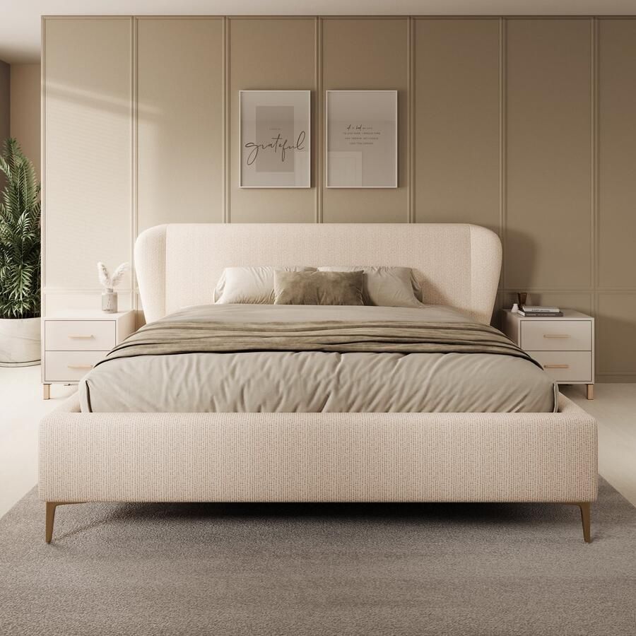 MEUBELLA Tweepersoonsbed Alec Beige stof 180x200 cm