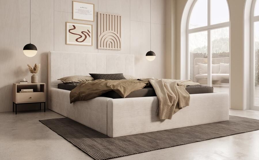 MEUBELLA Tweepersoonsbed Aria Beige ribstof 140x200 cm