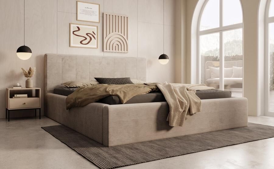 MEUBELLA Tweepersoonsbed Aria Beige ribstof 160x200 cm