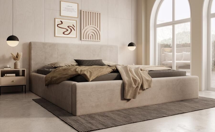 MEUBELLA Tweepersoonsbed Aria Beige ribstof 180x200 cm