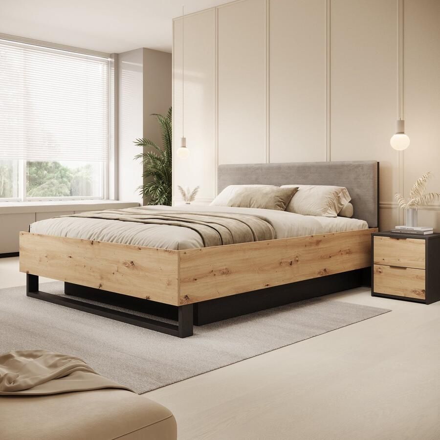 MEUBELLA Tweepersoonsbed Augustus Eiken 160x200 cm