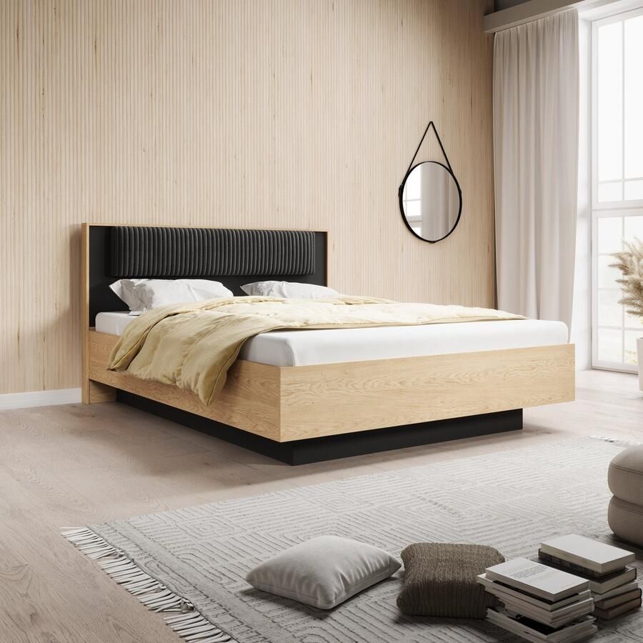 MEUBELLA Tweepersoonsbed Bogota Eiken Zwart 160x200 cm