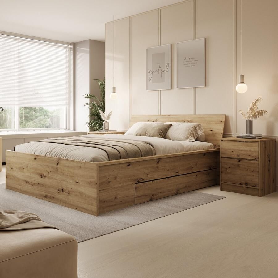 MEUBELLA Tweepersoonsbed Brett Eiken 160x200 cm