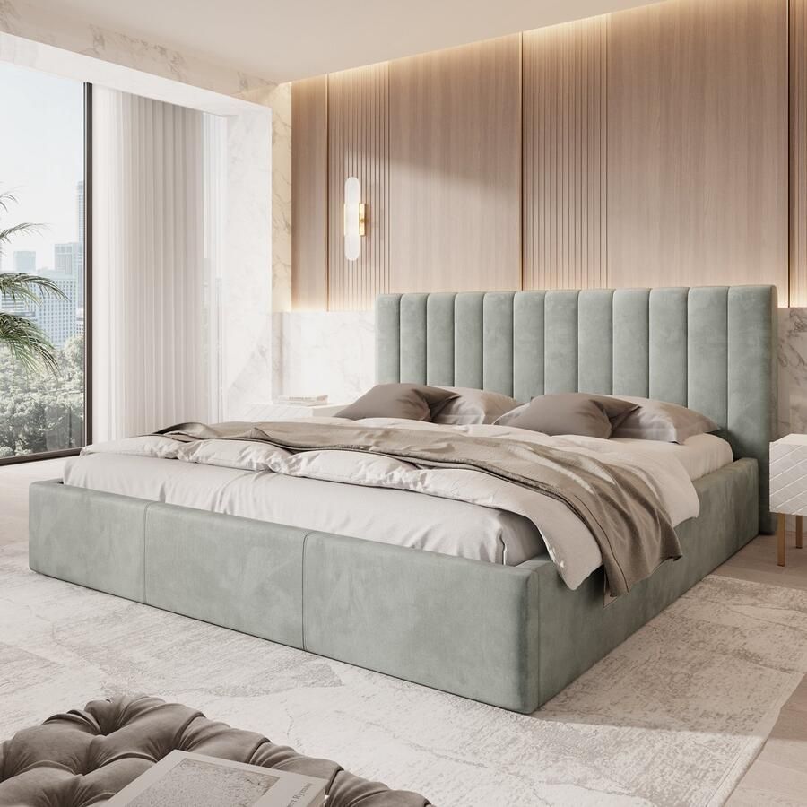 MEUBELLA Tweepersoonsbed Chief Grijs Velvet 200x200 cm