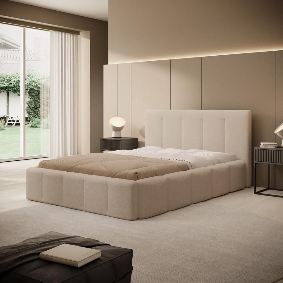 MEUBELLA Tweepersoonsbed Excalibur Beige teddystof 140x200 cm